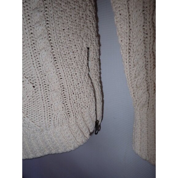 LL Bean Signature Tunic Fisherman Sweater XS Cream Cable Knit Side Zip Crewneck - Picture 3 of 6